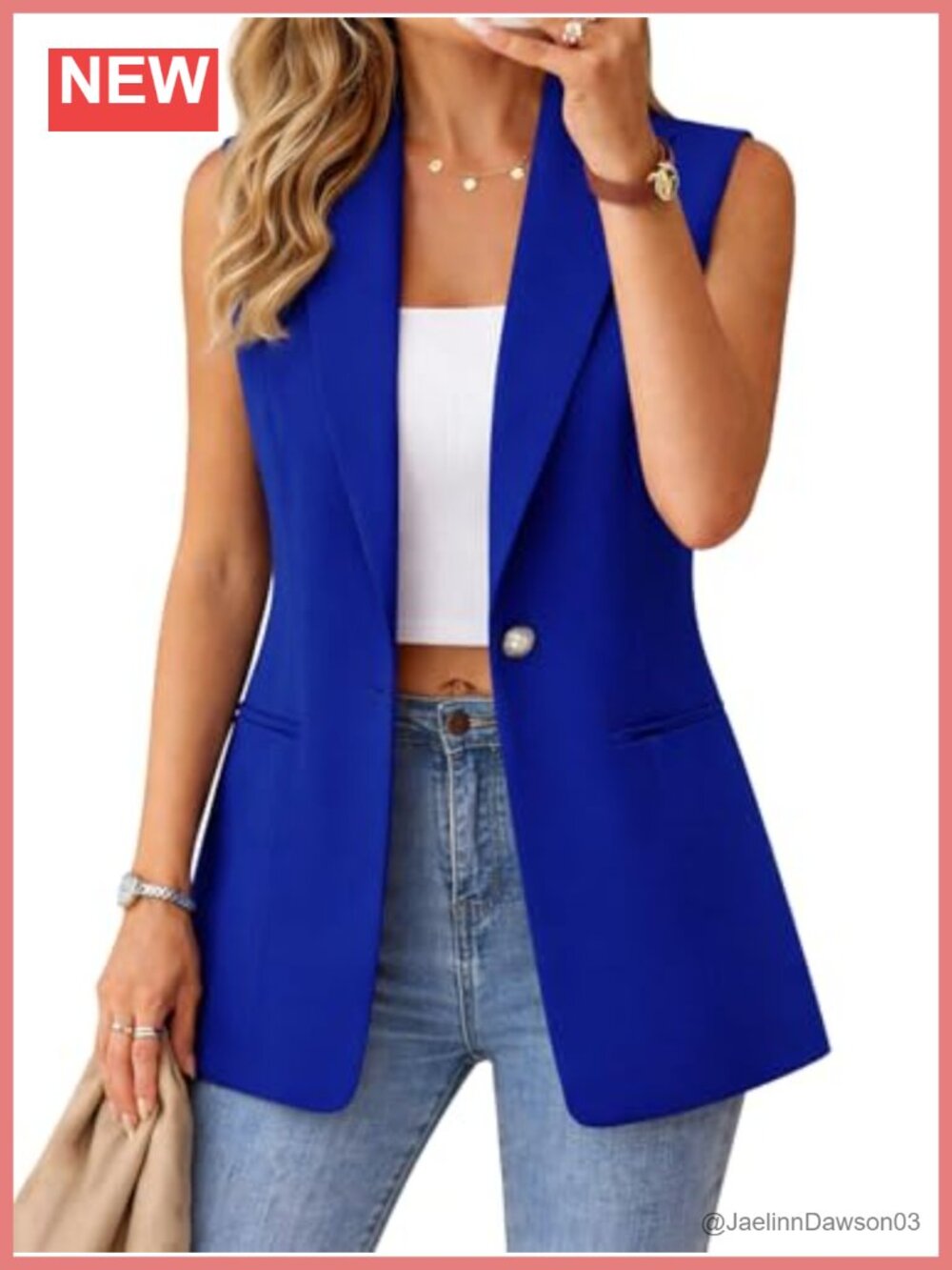 Sleeveless Open Front Blazer Vest Lightweight Casual Jacket